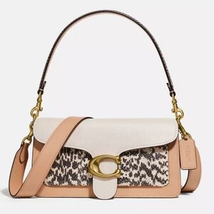 Coach Women's Cream and Tan Patterned Shoulder ag